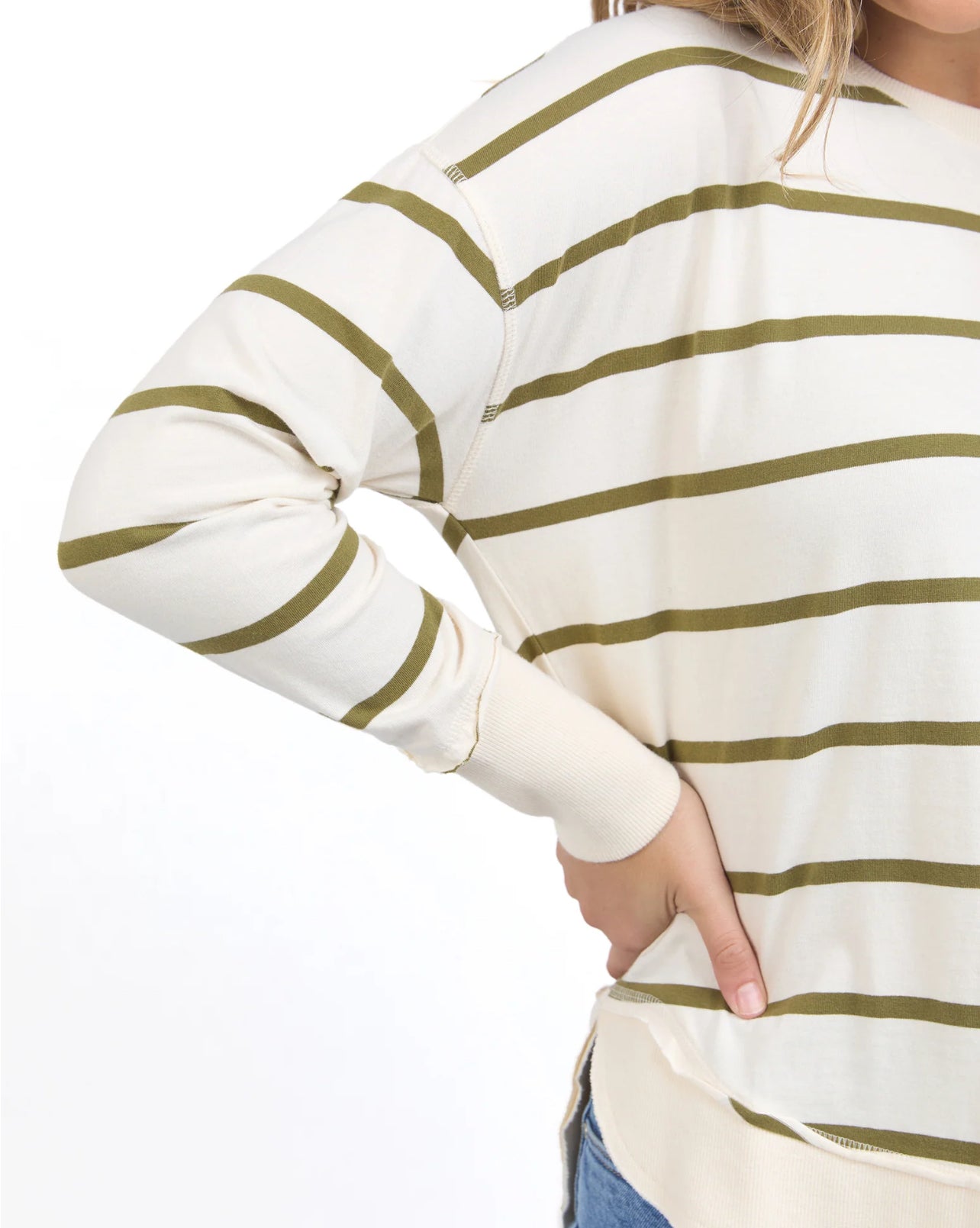 Farrah Stripe Long Sleeve ~ Vintage White & Olive
