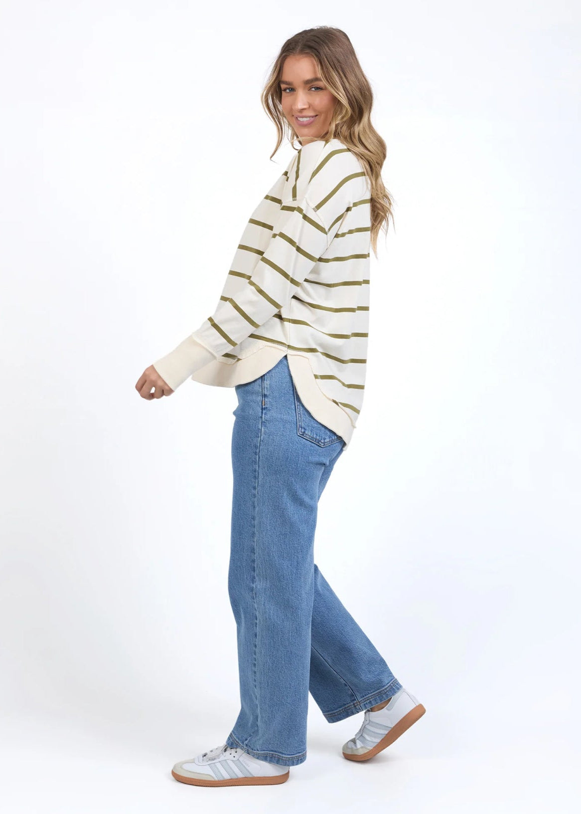 Farrah Stripe Long Sleeve ~ Vintage White & Olive
