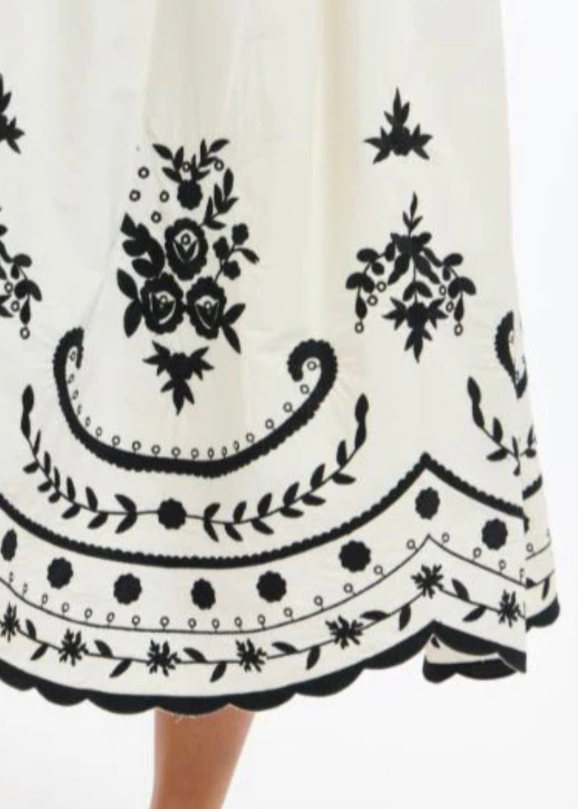 Marni Embroidered Dress ~ Vanilla/Black
