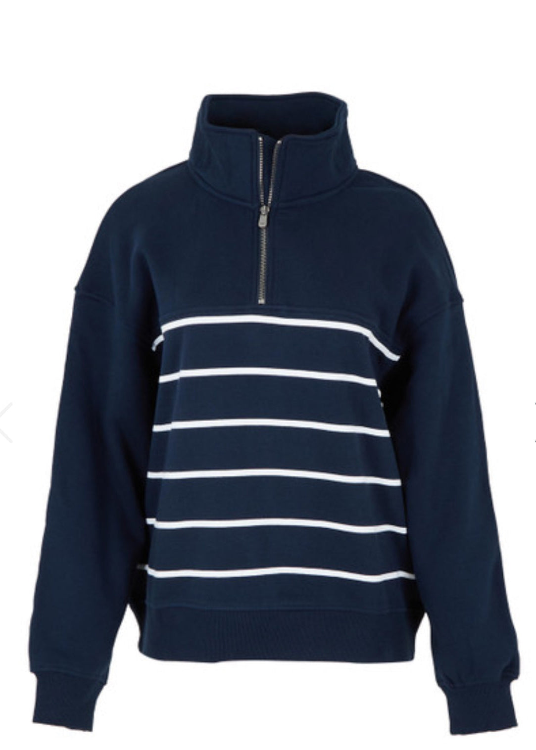 College Stripe Zip Crew Vintage ~ Navy and White