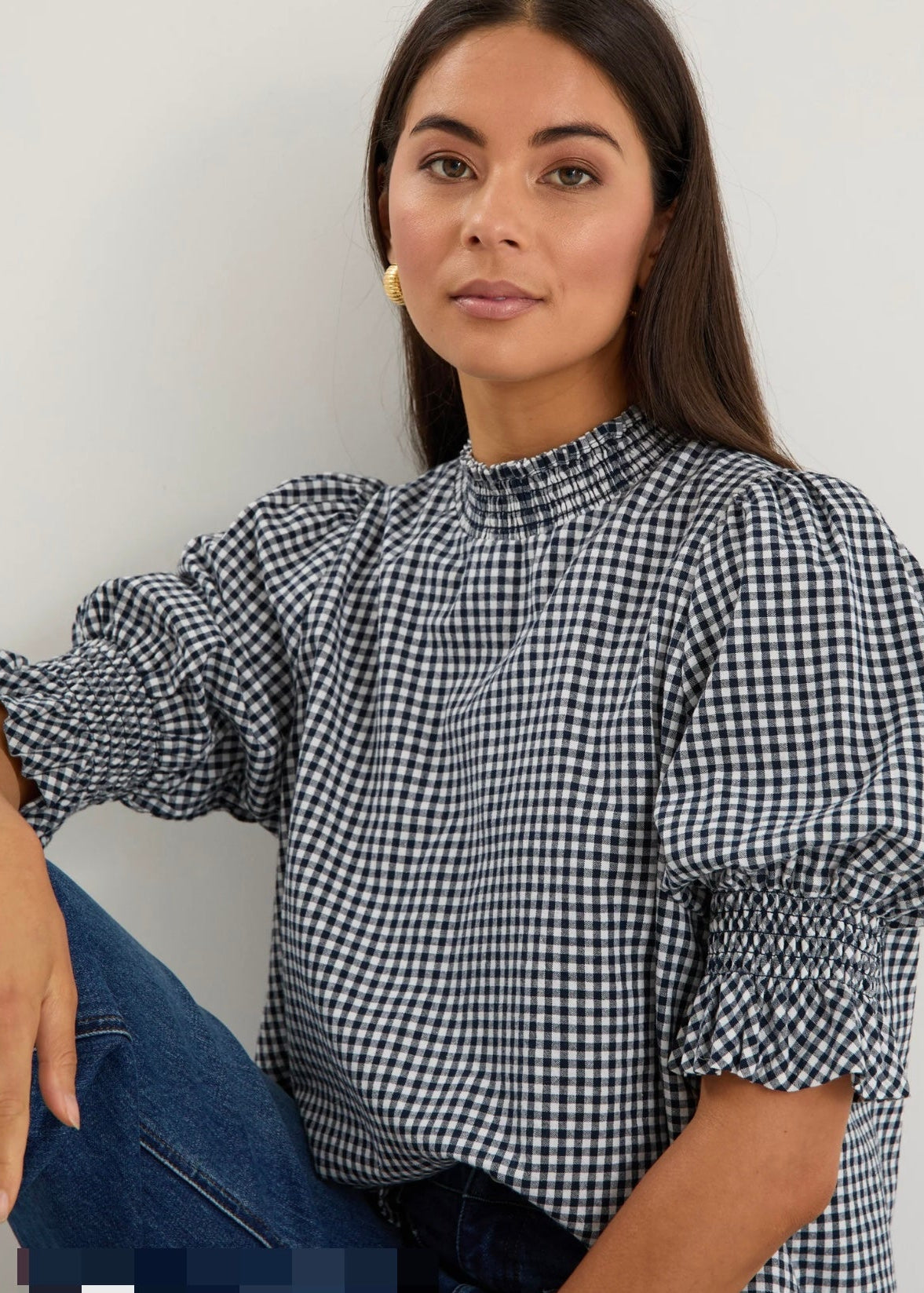 Affection High Neck Top ~ Navy Gingham