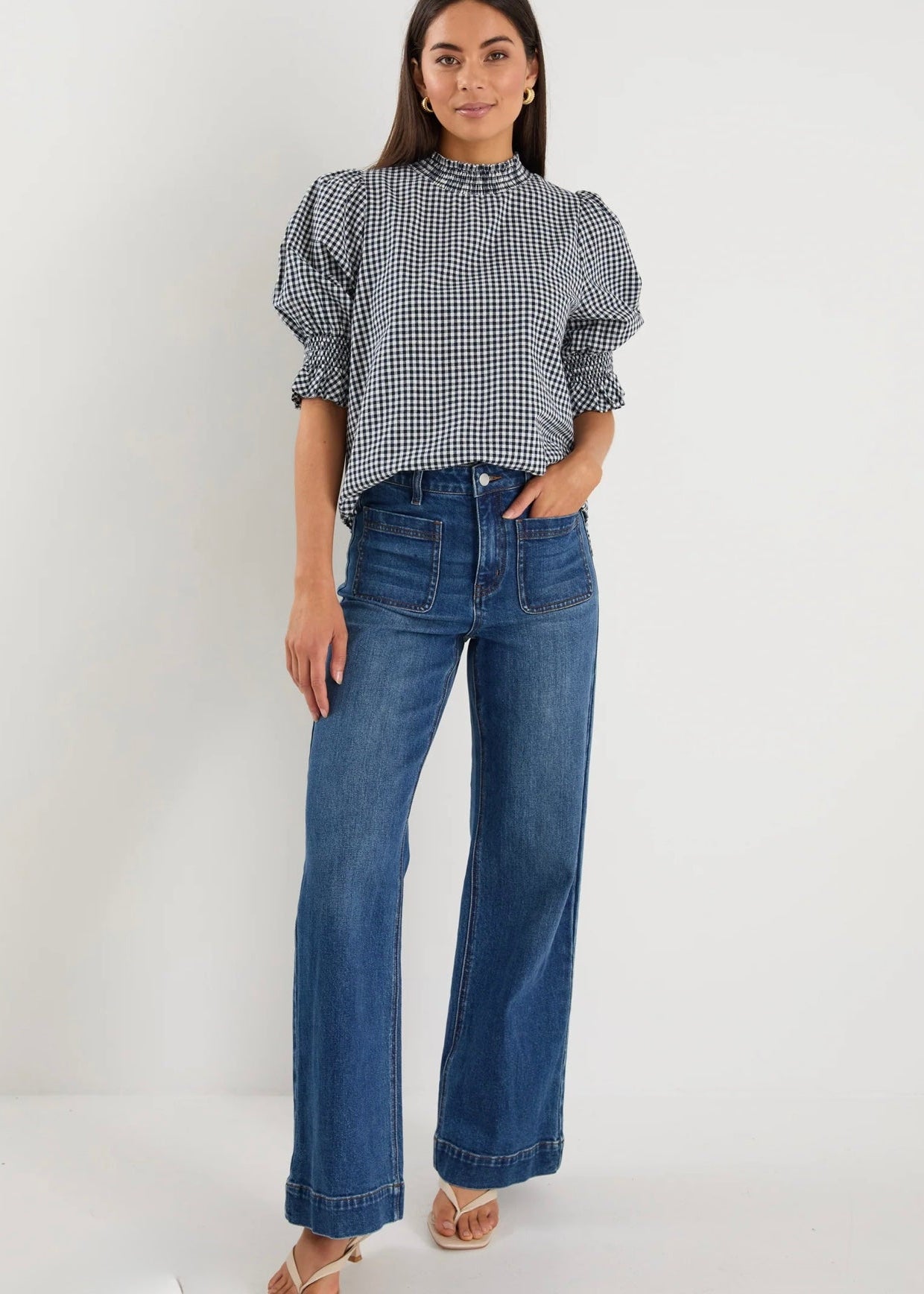 Affection High Neck Top ~ Navy Gingham