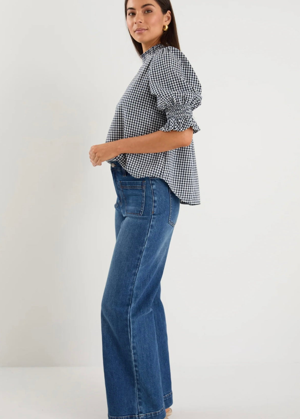 Affection High Neck Top ~ Navy Gingham