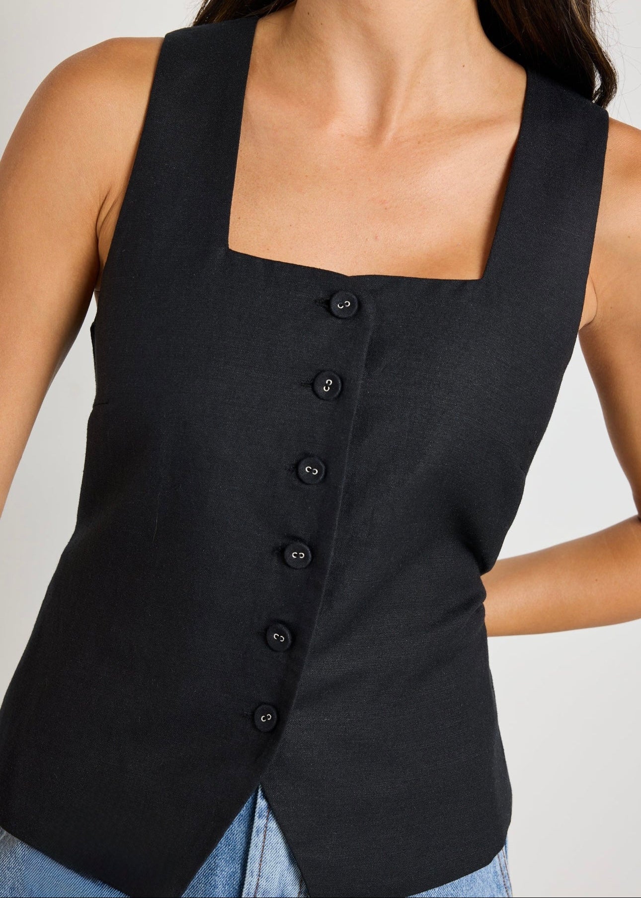 Viaduct Linen Vest Top ~ Black
