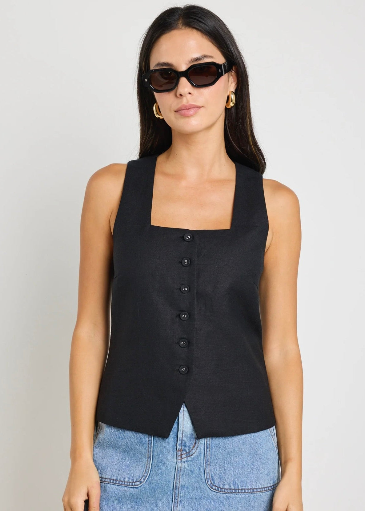 Viaduct Linen Vest Top ~ Black