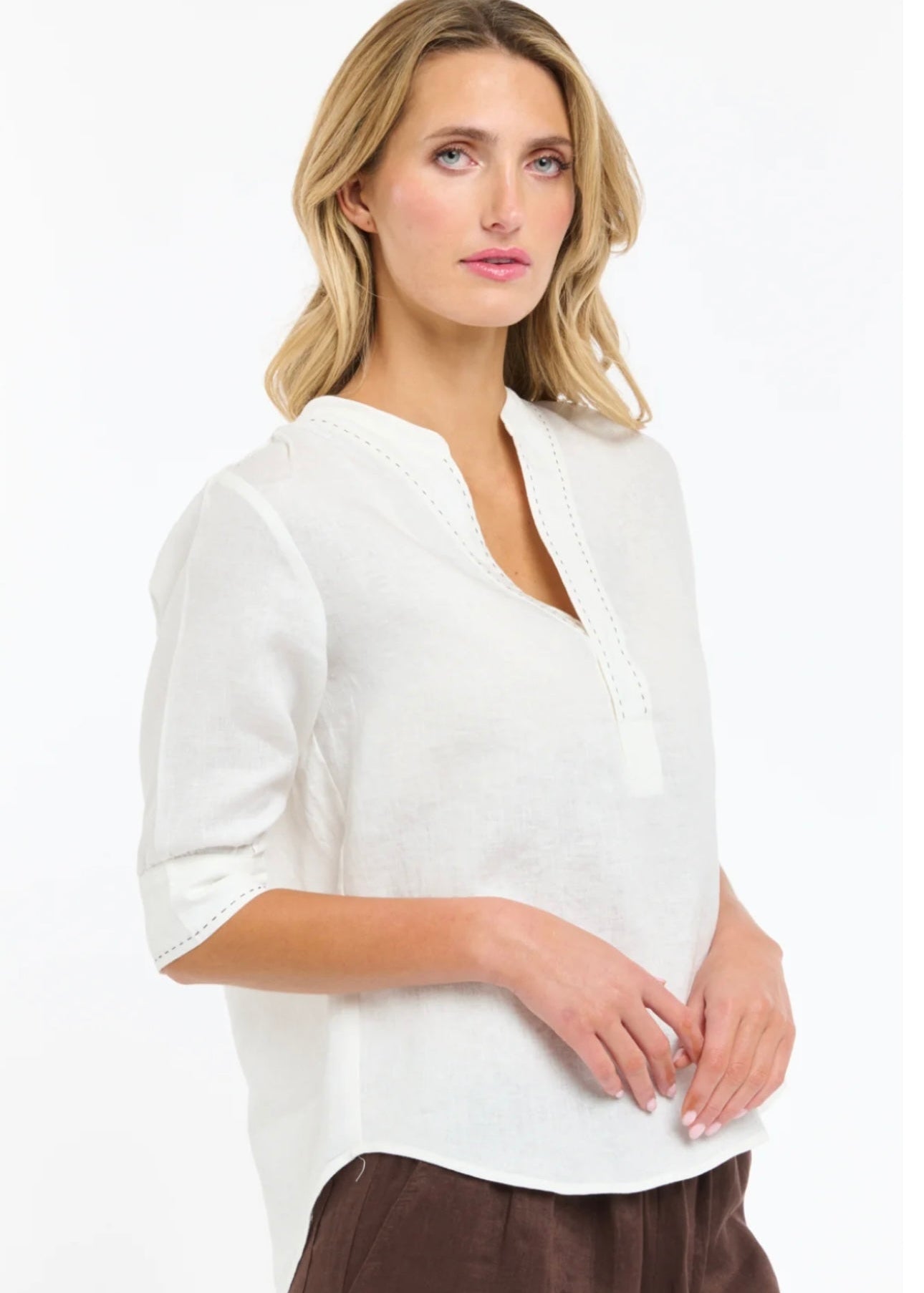 Bradley Linen Stitch Top ~ White
