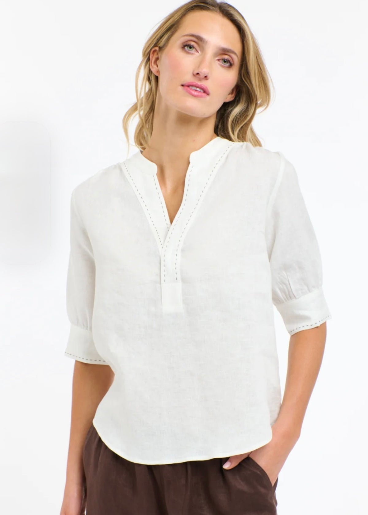 Bradley Linen Stitch Top ~ White