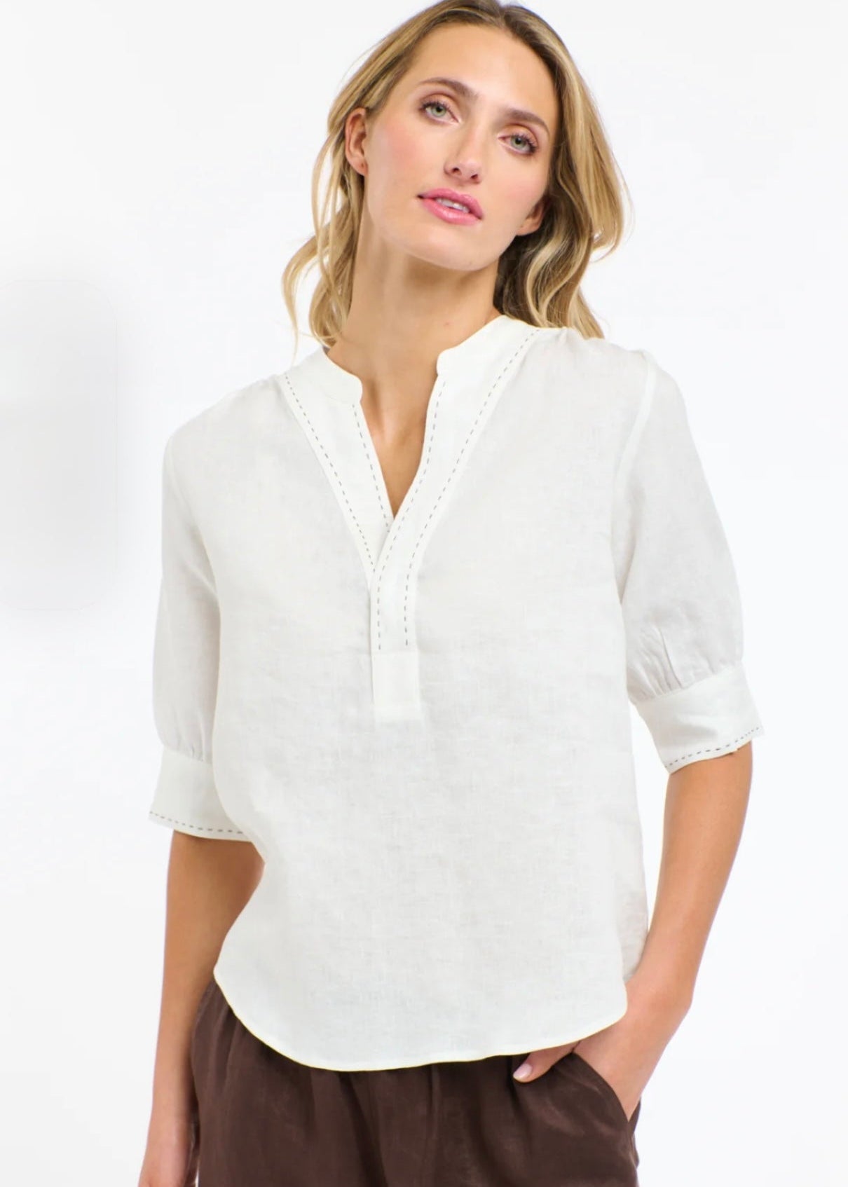 Bradley Linen Stitch Top ~ White