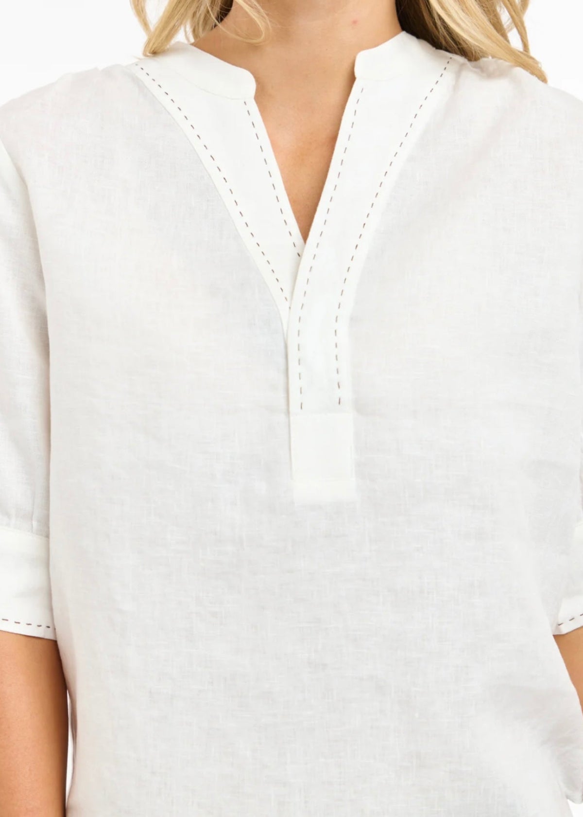 Bradley Linen Stitch Top ~ White