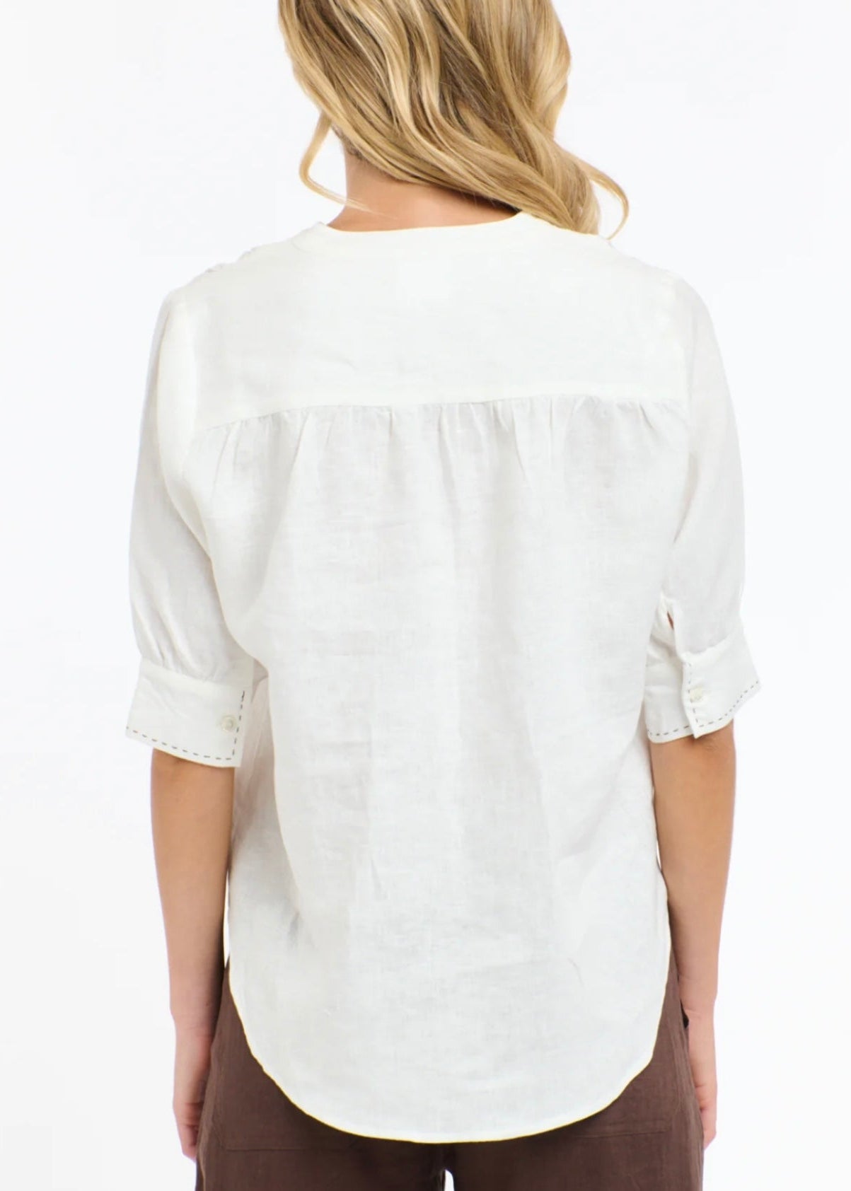 Bradley Linen Stitch Top ~ White
