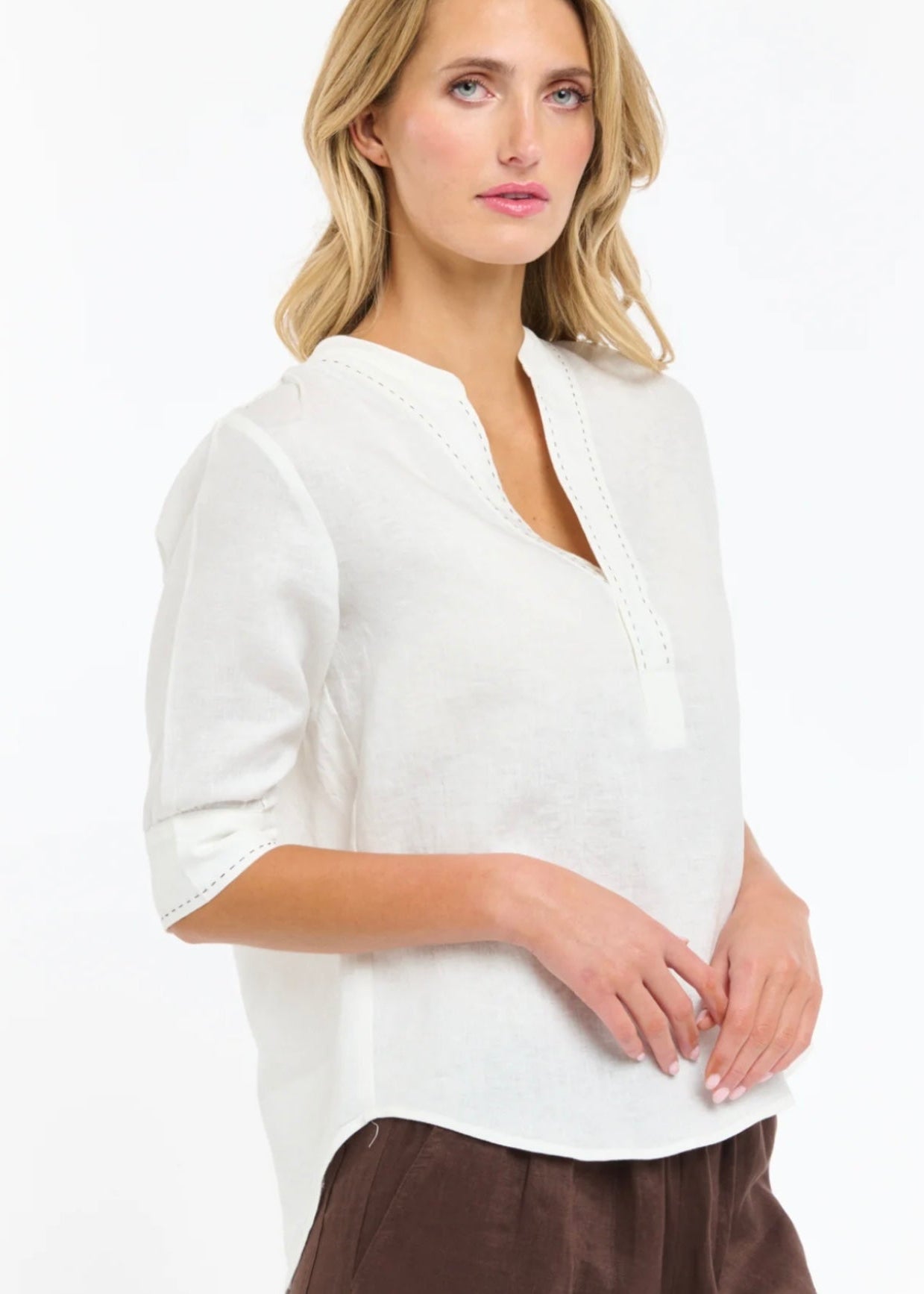 Bradley Linen Stitch Top ~ White