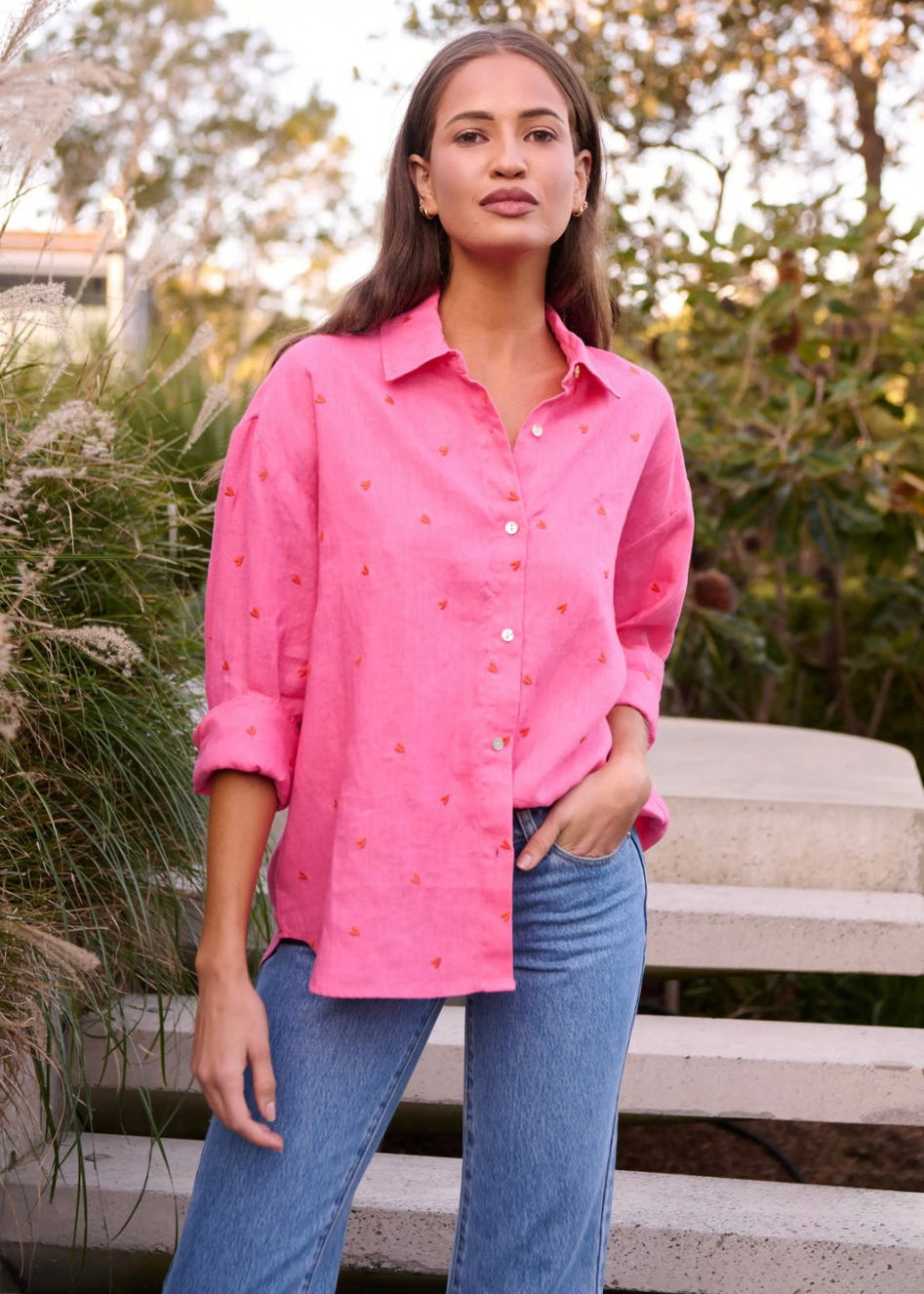 Amour Linen Shirt ~ Pink