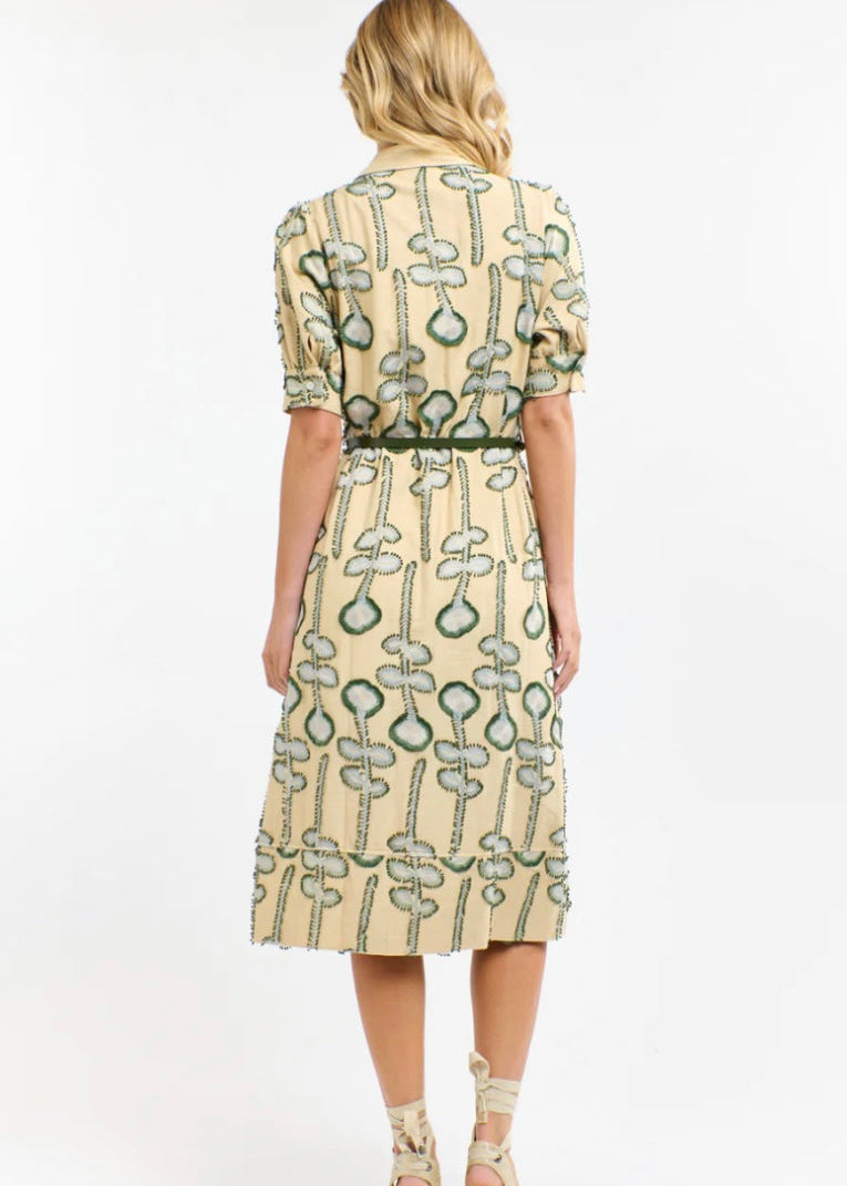 Eden Embroidered Dress ~ Sand/Green
