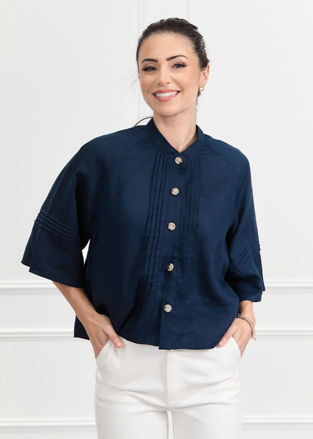 Harriet Linen Shacket ~ Navy