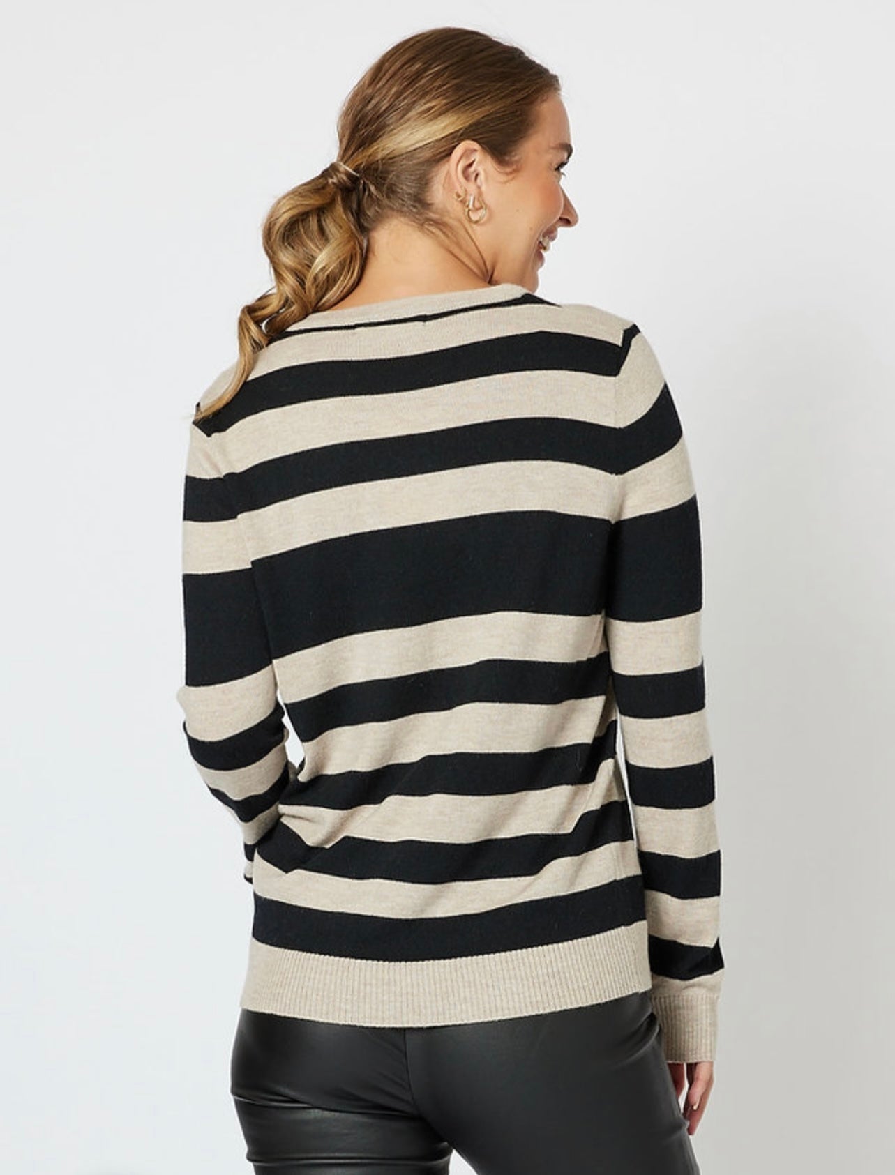 Vienna Cashmere Blend Stripe Crew Oat
