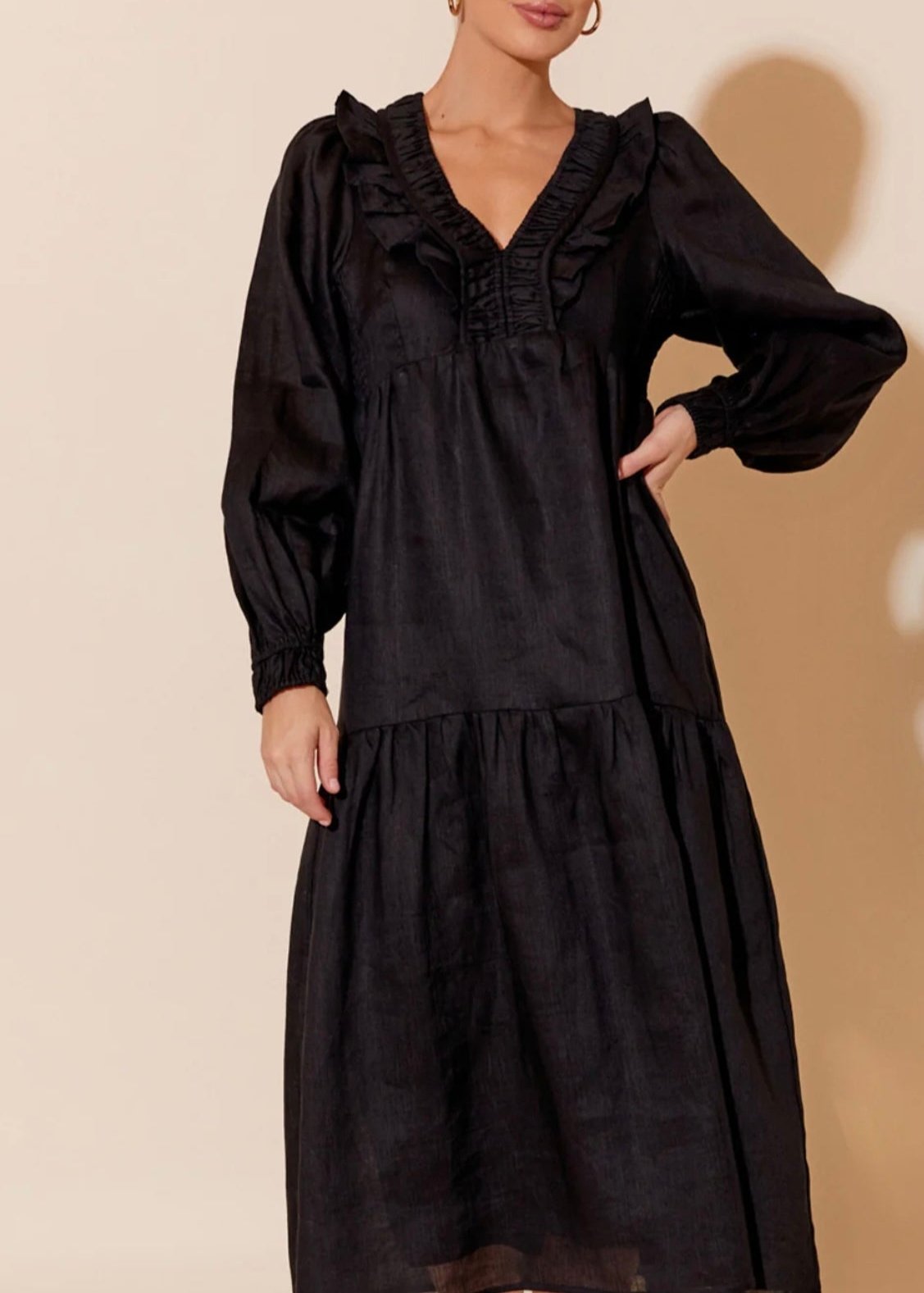 Polly Linen Dress ~ Black