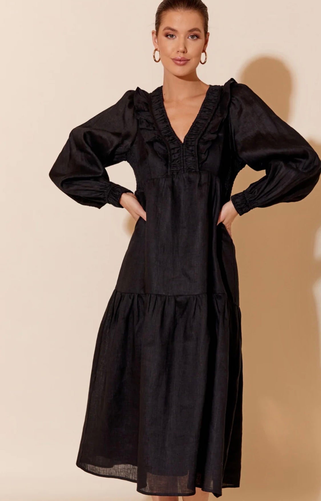 Polly Linen Dress ~ Black
