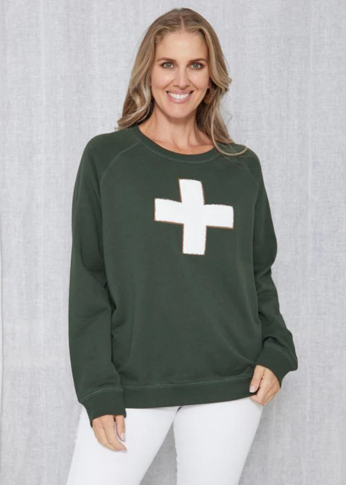 Everyday Sweater ~ Khaki White Cross