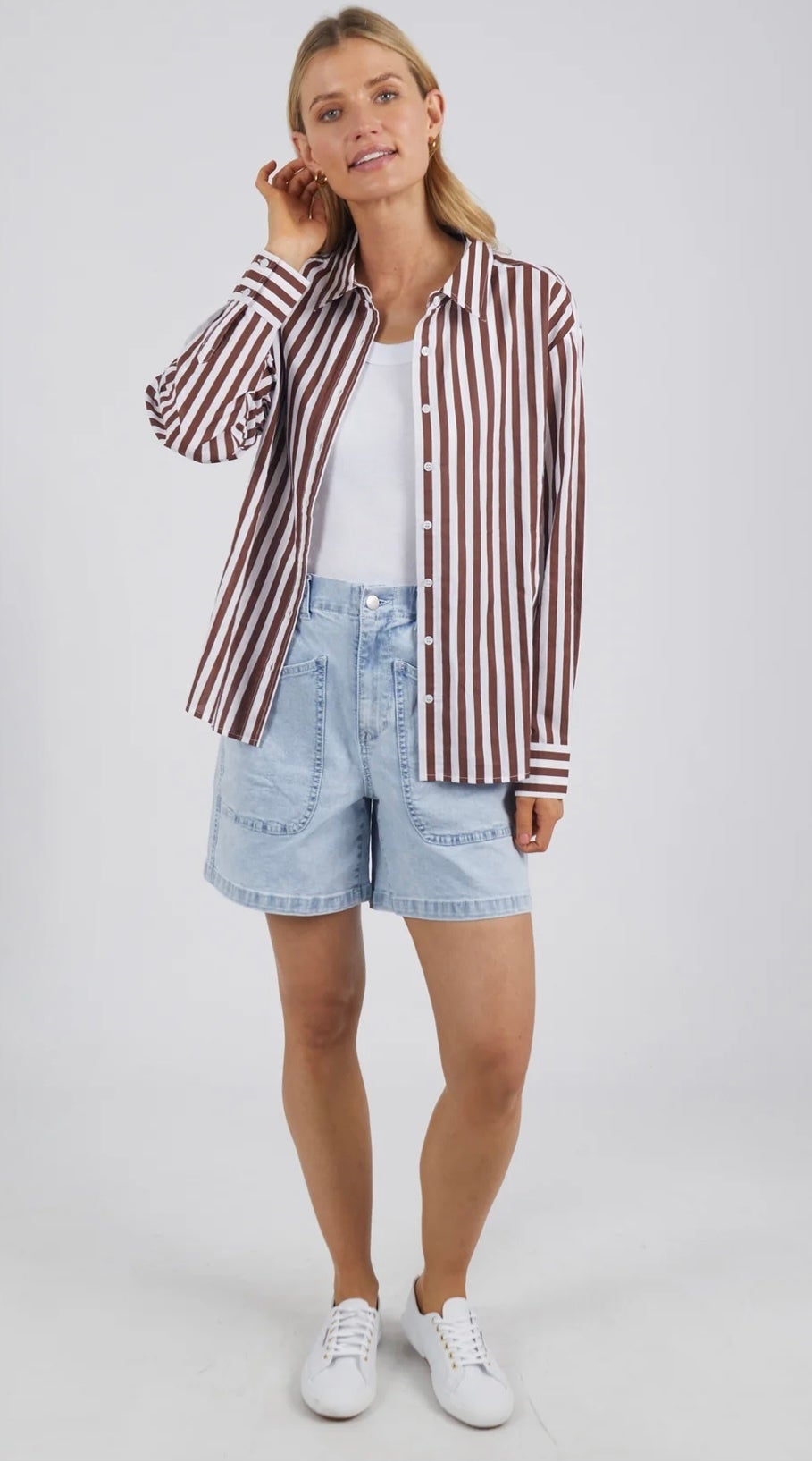 Sunday Shirt ~ Choc/White Stripe