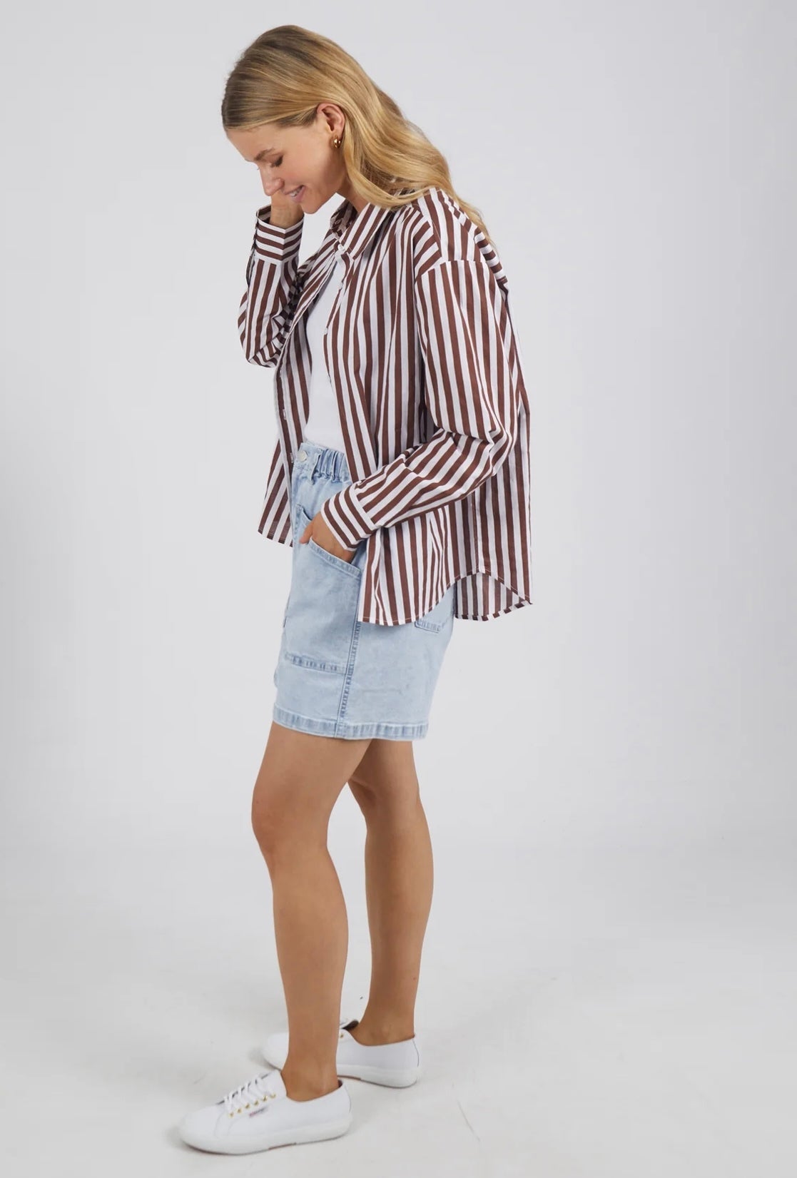 Sunday Shirt ~ Choc/White Stripe
