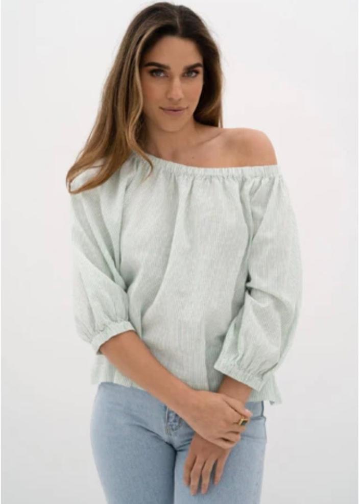 Voyage Blouse ~ Green Stripe