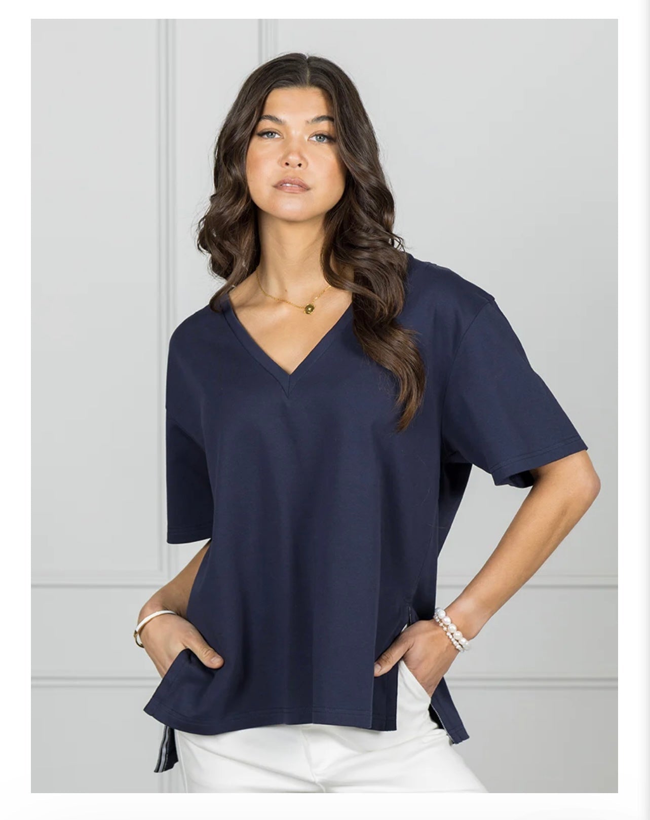 Jodie V Neck Tee ~ Navy