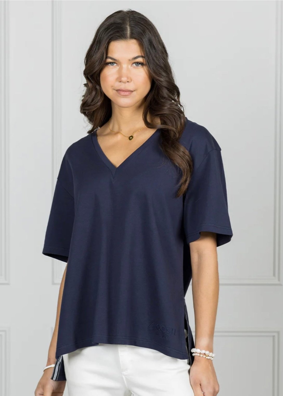 Jodie V Neck Tee ~ Navy