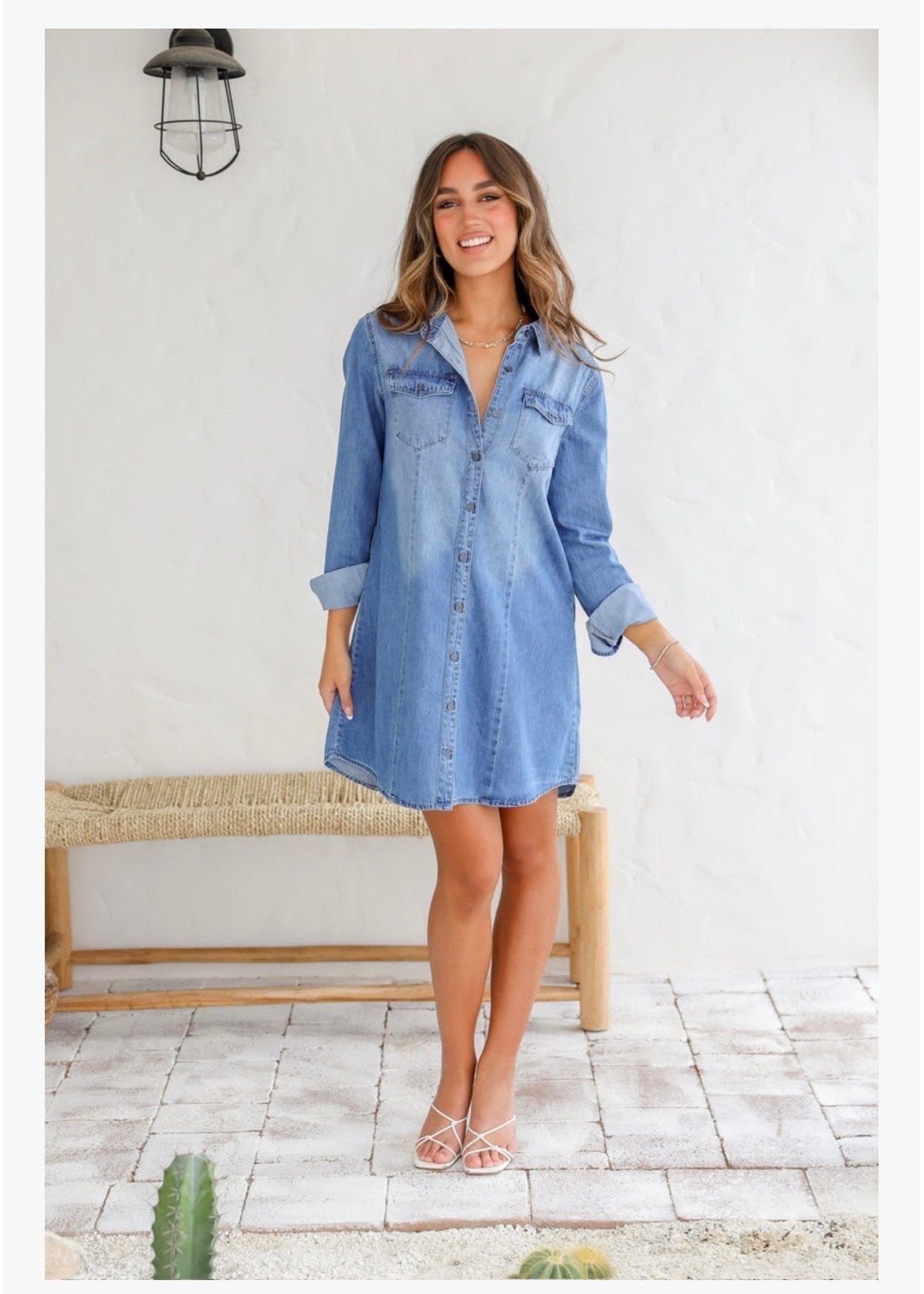 Belted Denim Shirt Dress ~ Mid Wash Blue