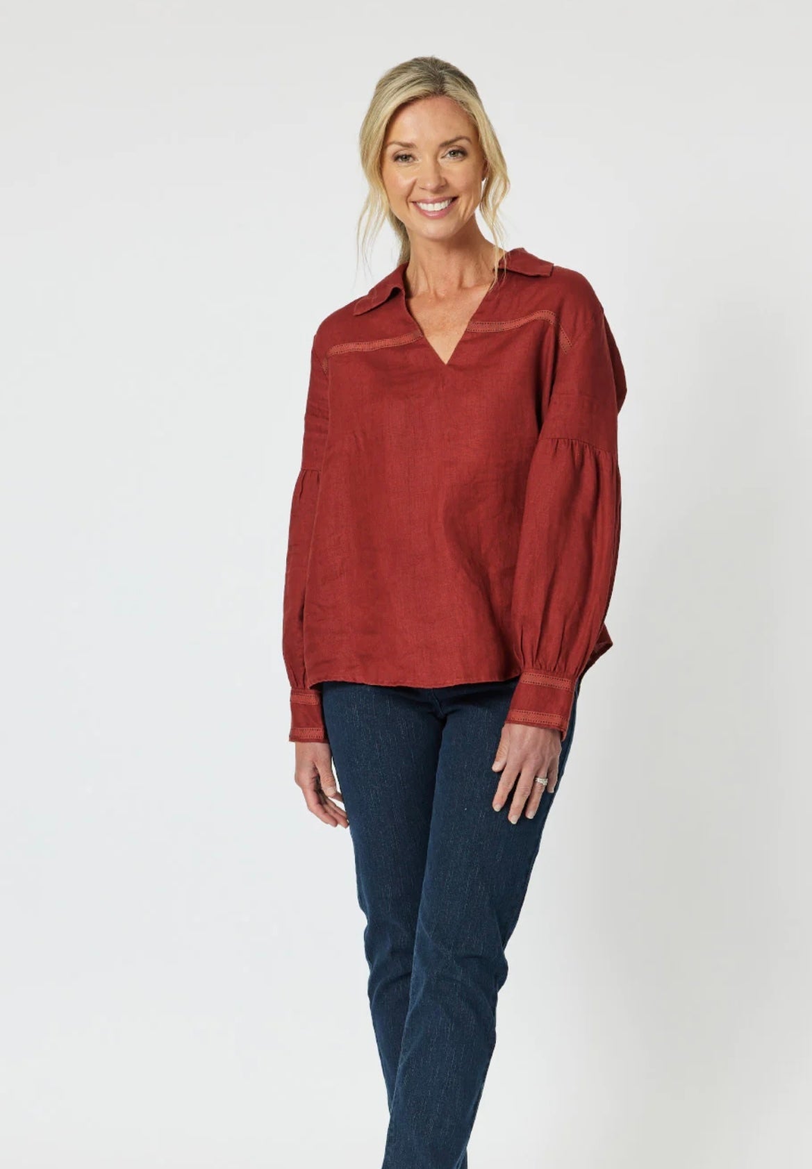 Eliza Linen Shirt ~ Brick Red