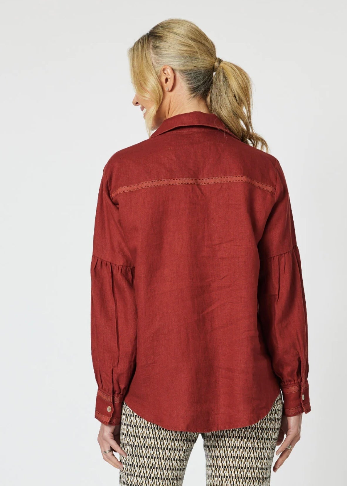 Eliza Linen Shirt ~ Brick Red