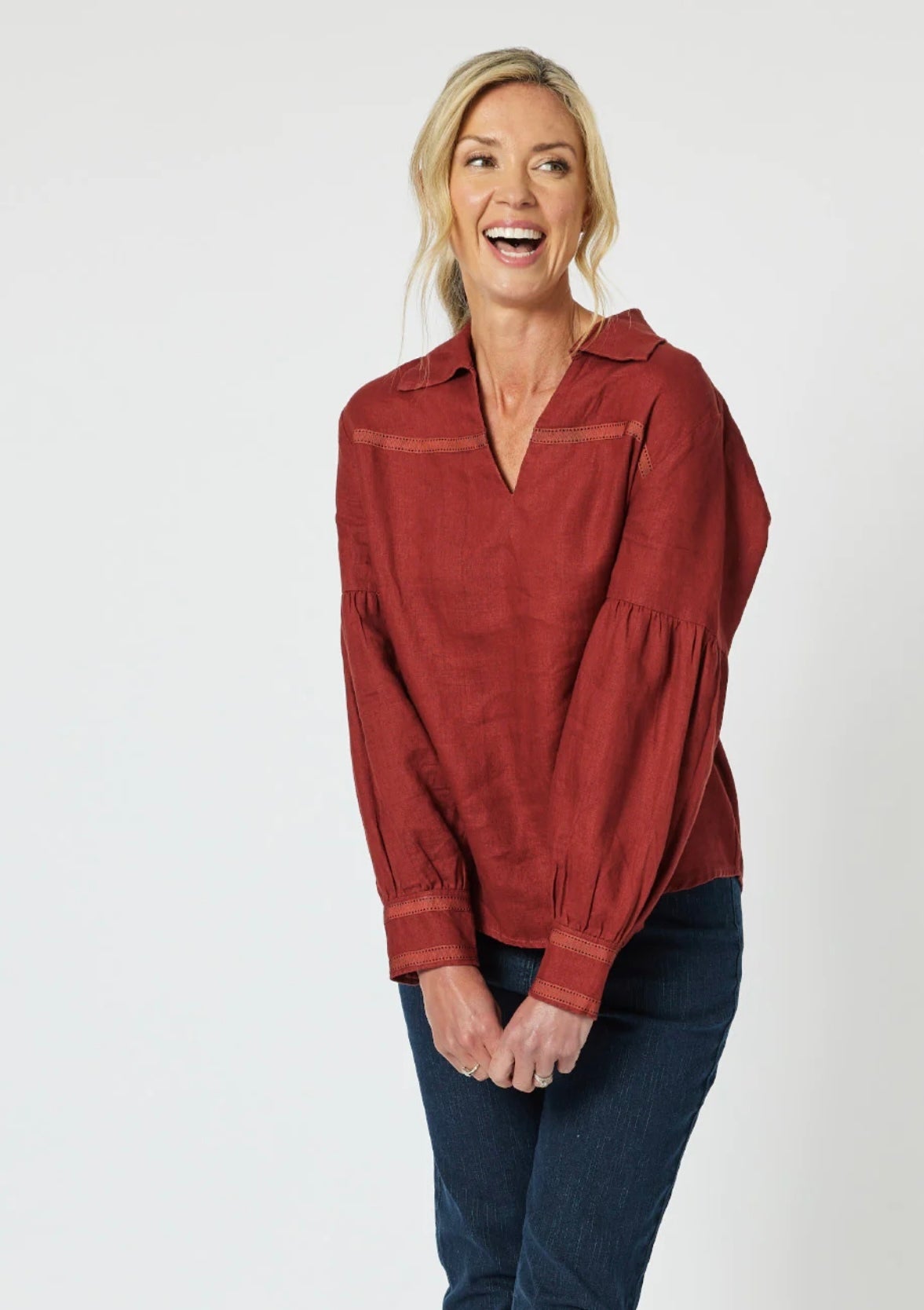 Eliza Linen Shirt ~ Brick Red