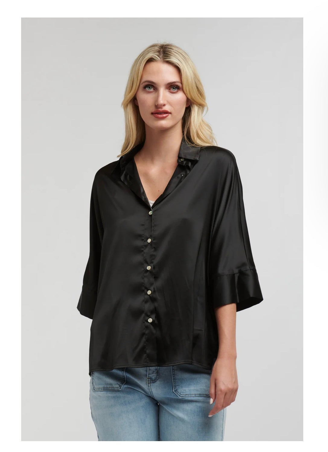 Boxy Satin Shirt ~ Black