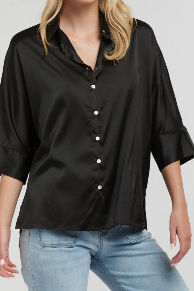 Boxy Satin Shirt ~ Black