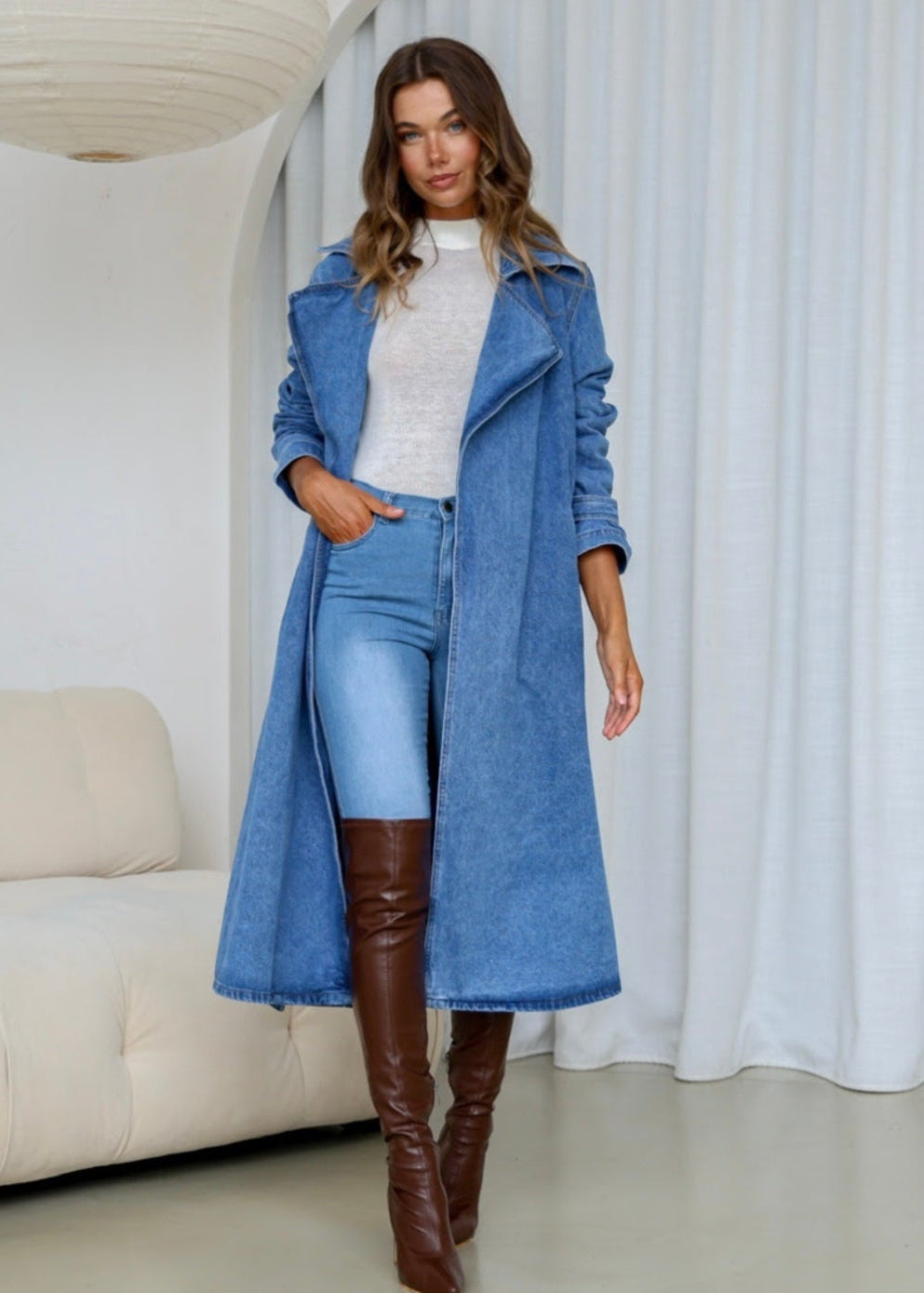 Evie Denim Trench ~ Mid Blue