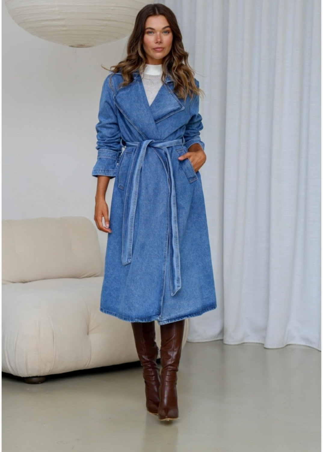 Evie Denim Trench ~ Mid Blue