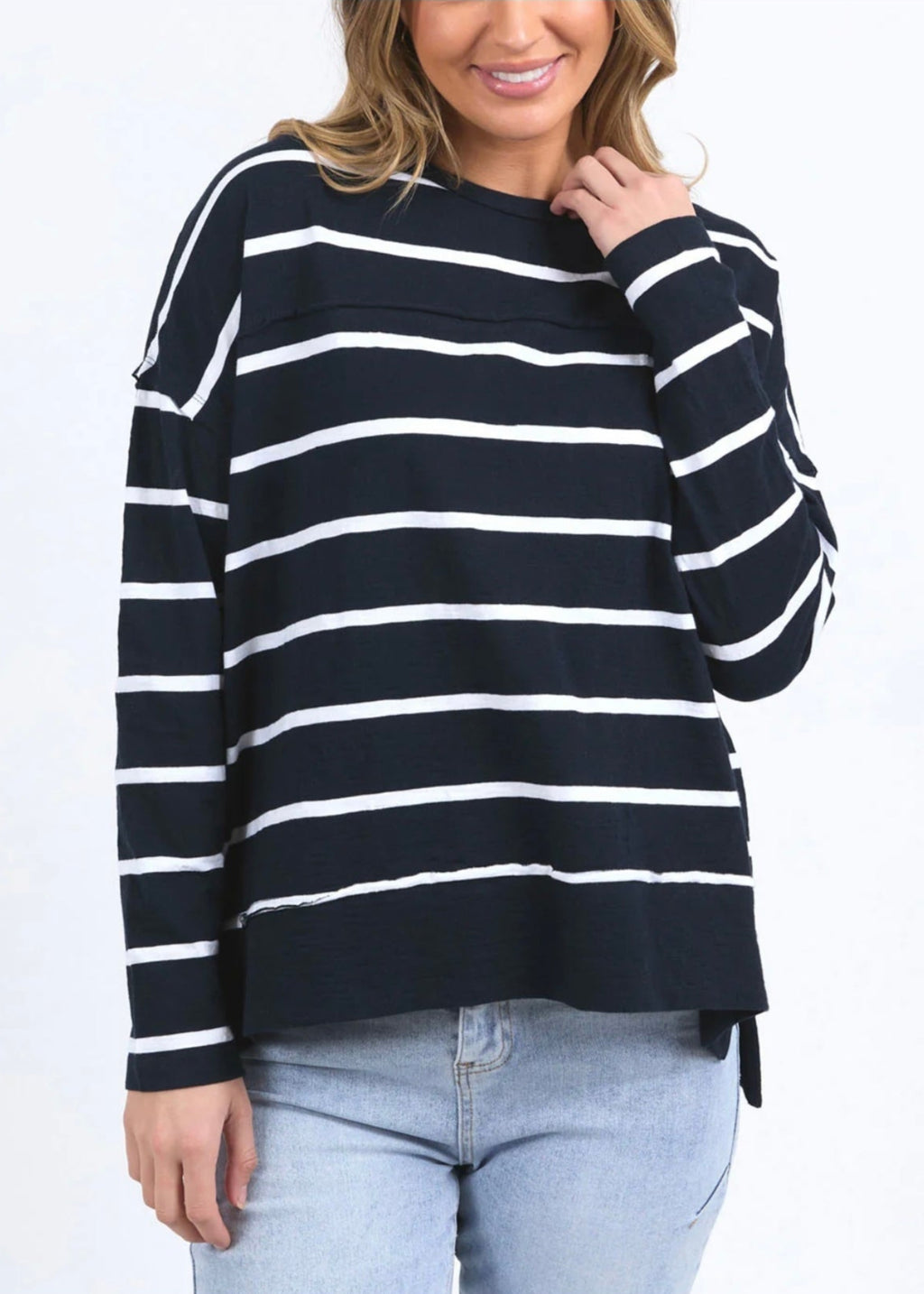 Jayne Stripe Throw On Top ~ Navy/White Stripe