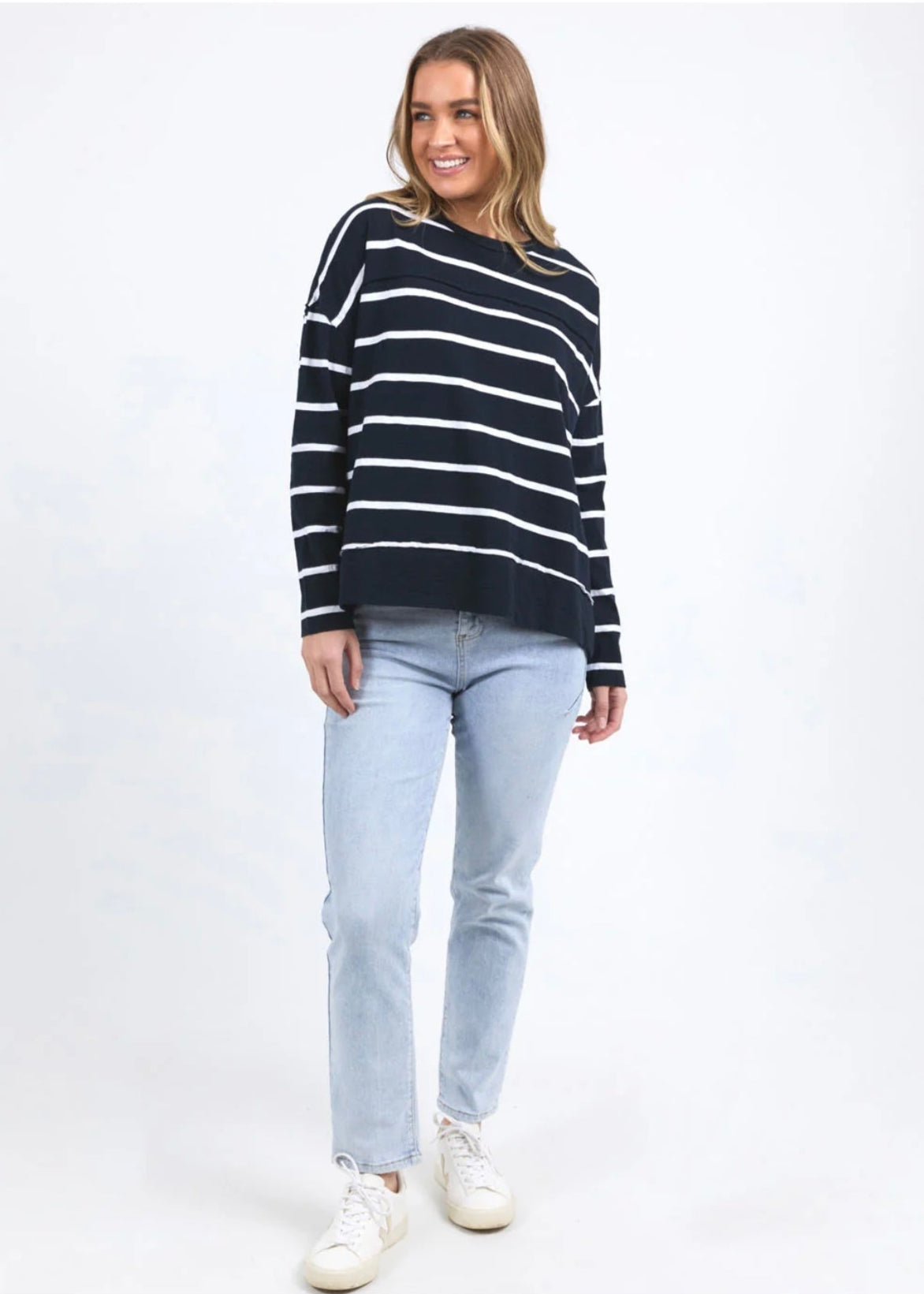 Jayne Stripe Throw On Top ~ Navy