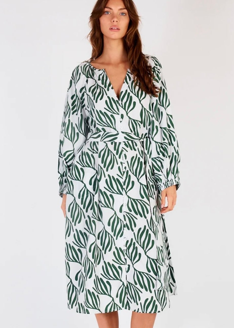 Sakanto LS Button Dress ~ Verde