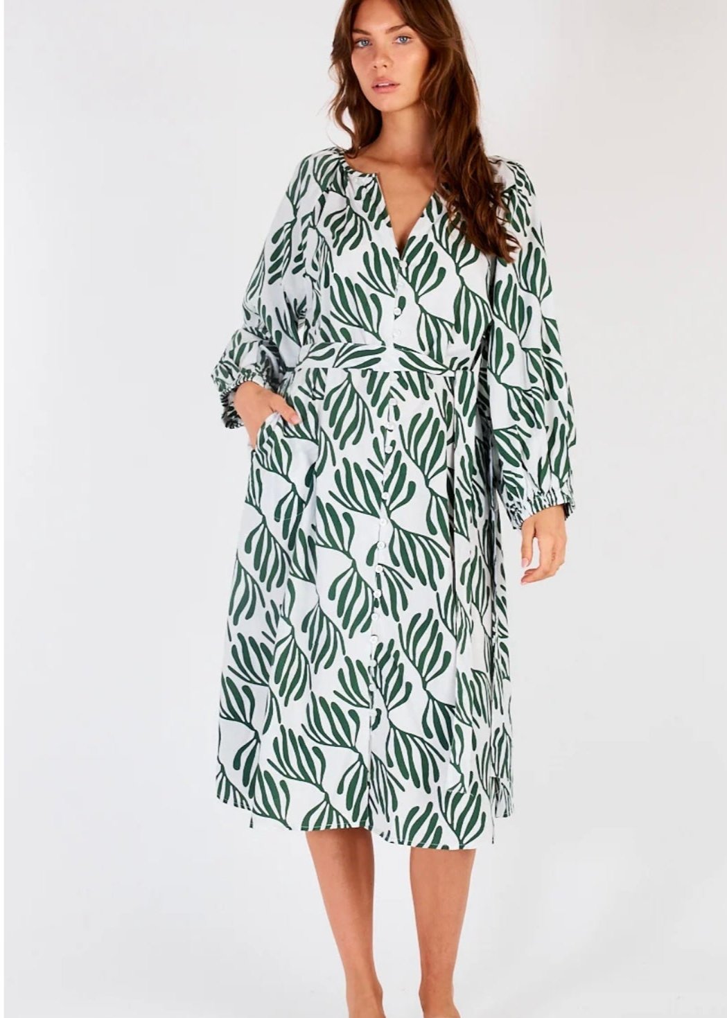 Sakanto LS Button Dress ~ Verde