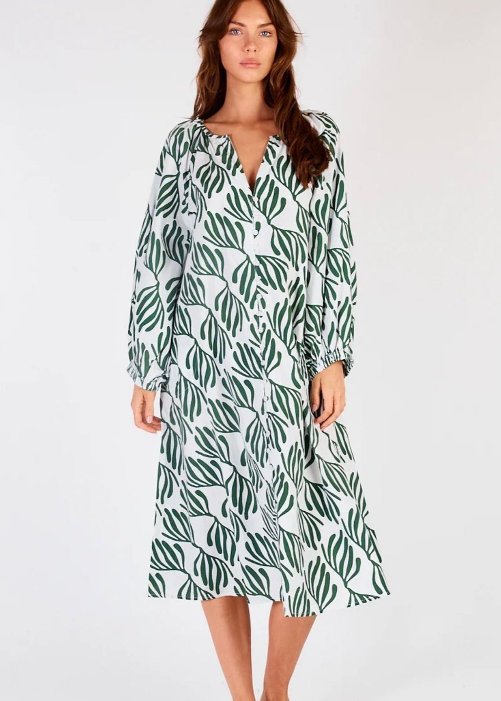 Sakanto LS Button Dress ~ Verde