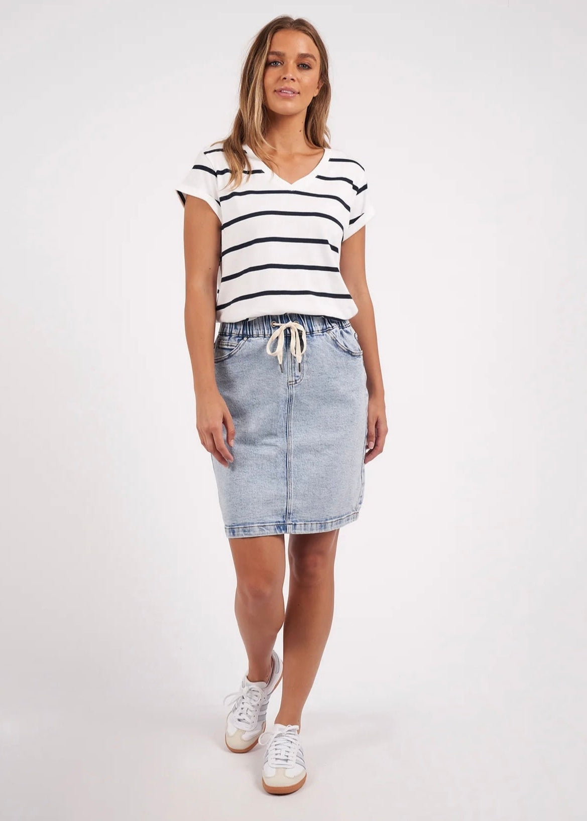 Manly Stripe Vee Tee ~ White