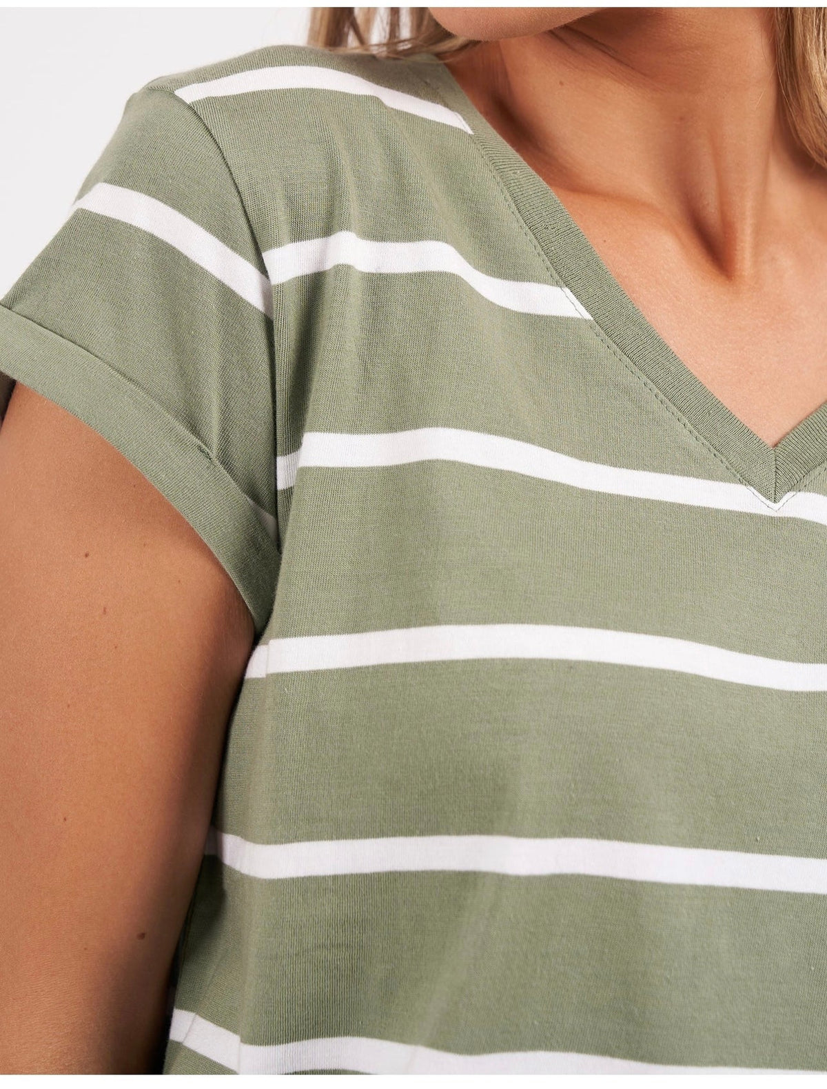 Manly Stripe Vee Tee ~ Sage