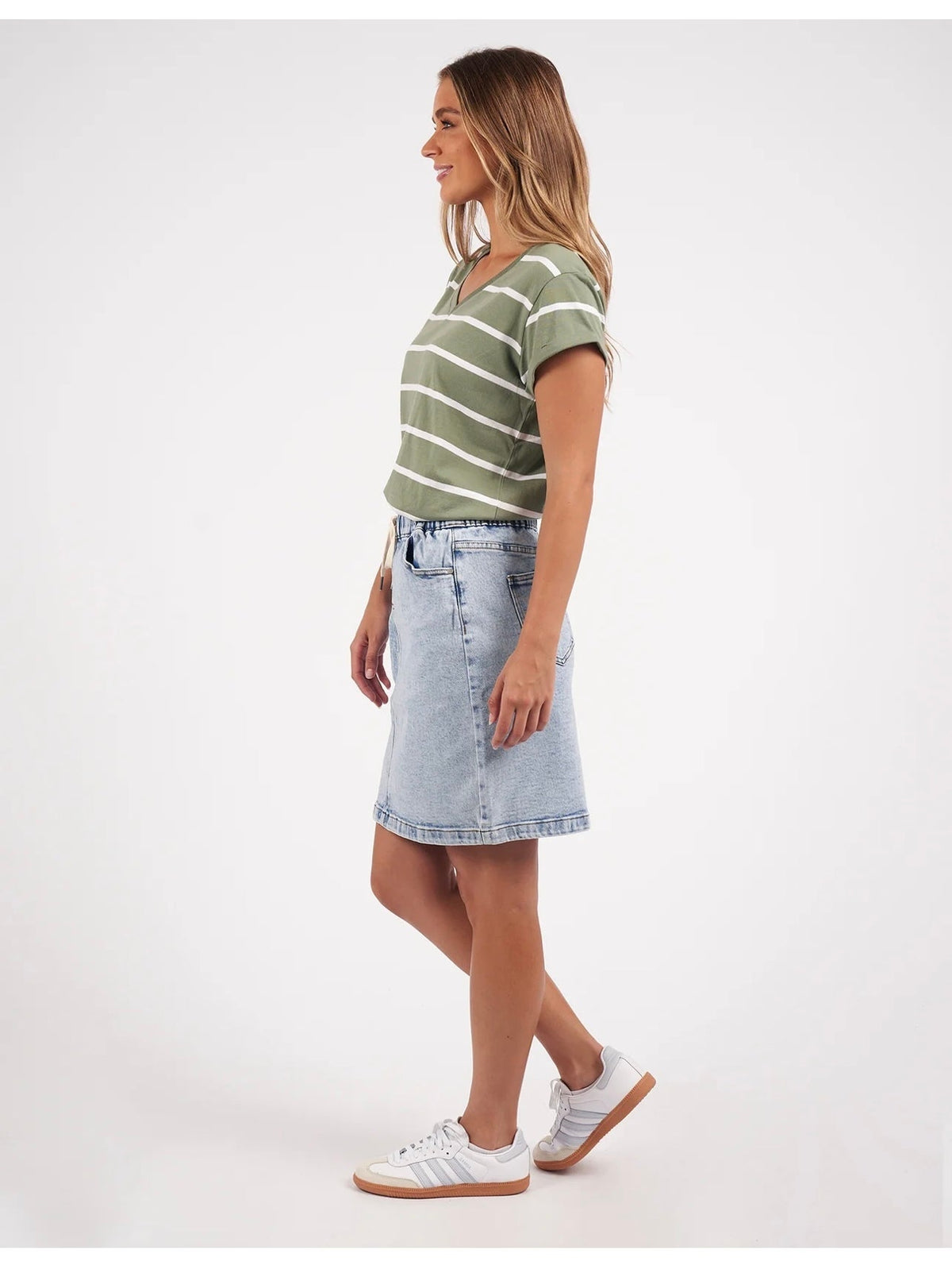 Manly Stripe Vee Tee ~ Sage