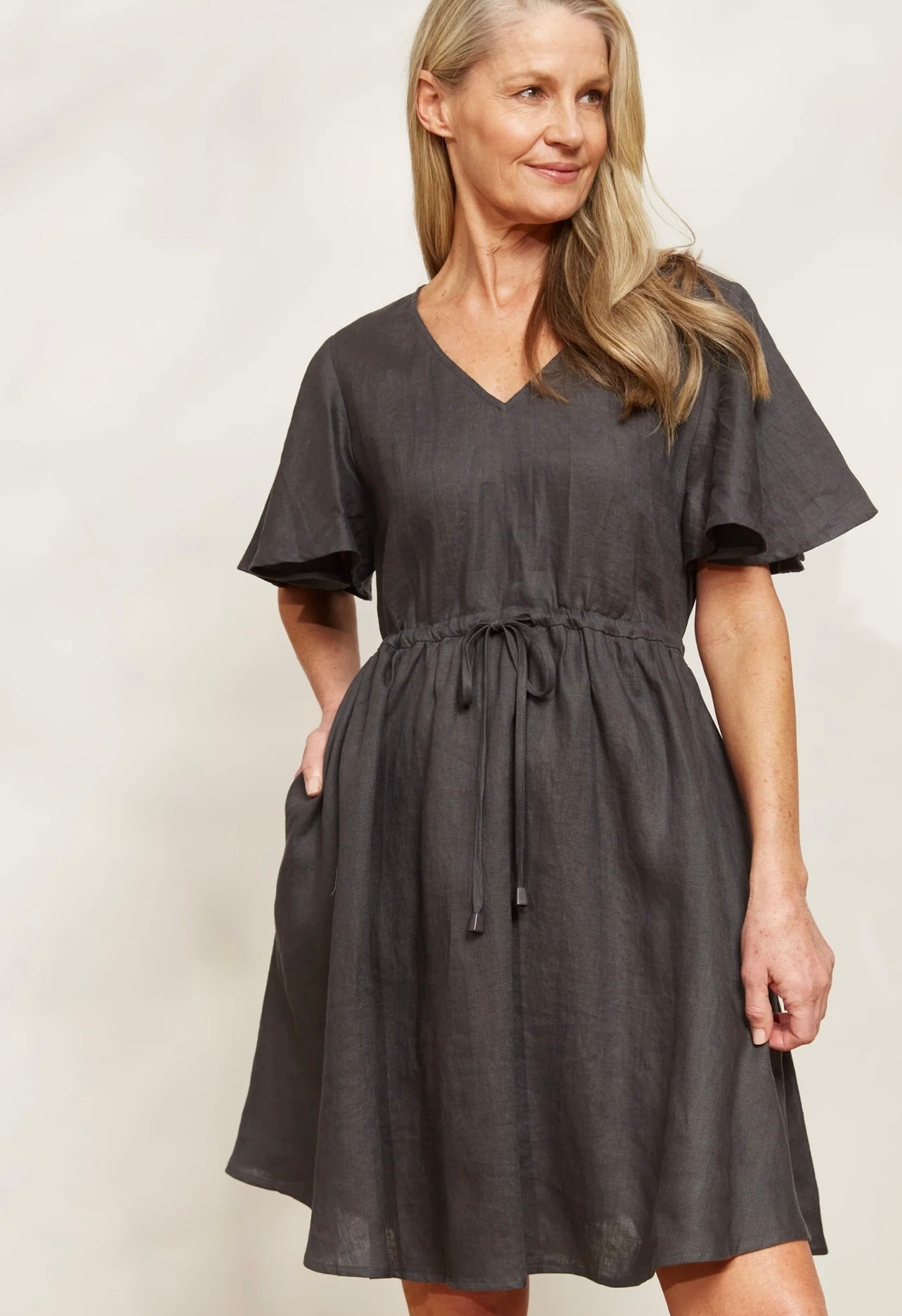 Halcyon Tie Dress ~ Oyster