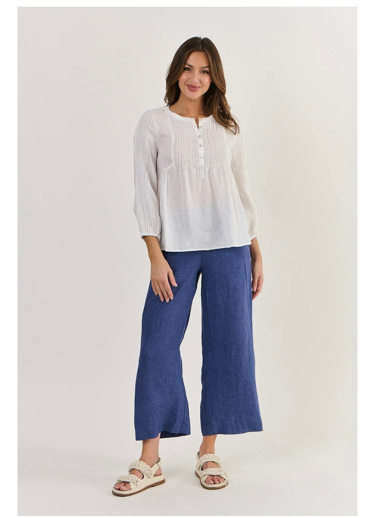 Linen Pintuck Top ~ White