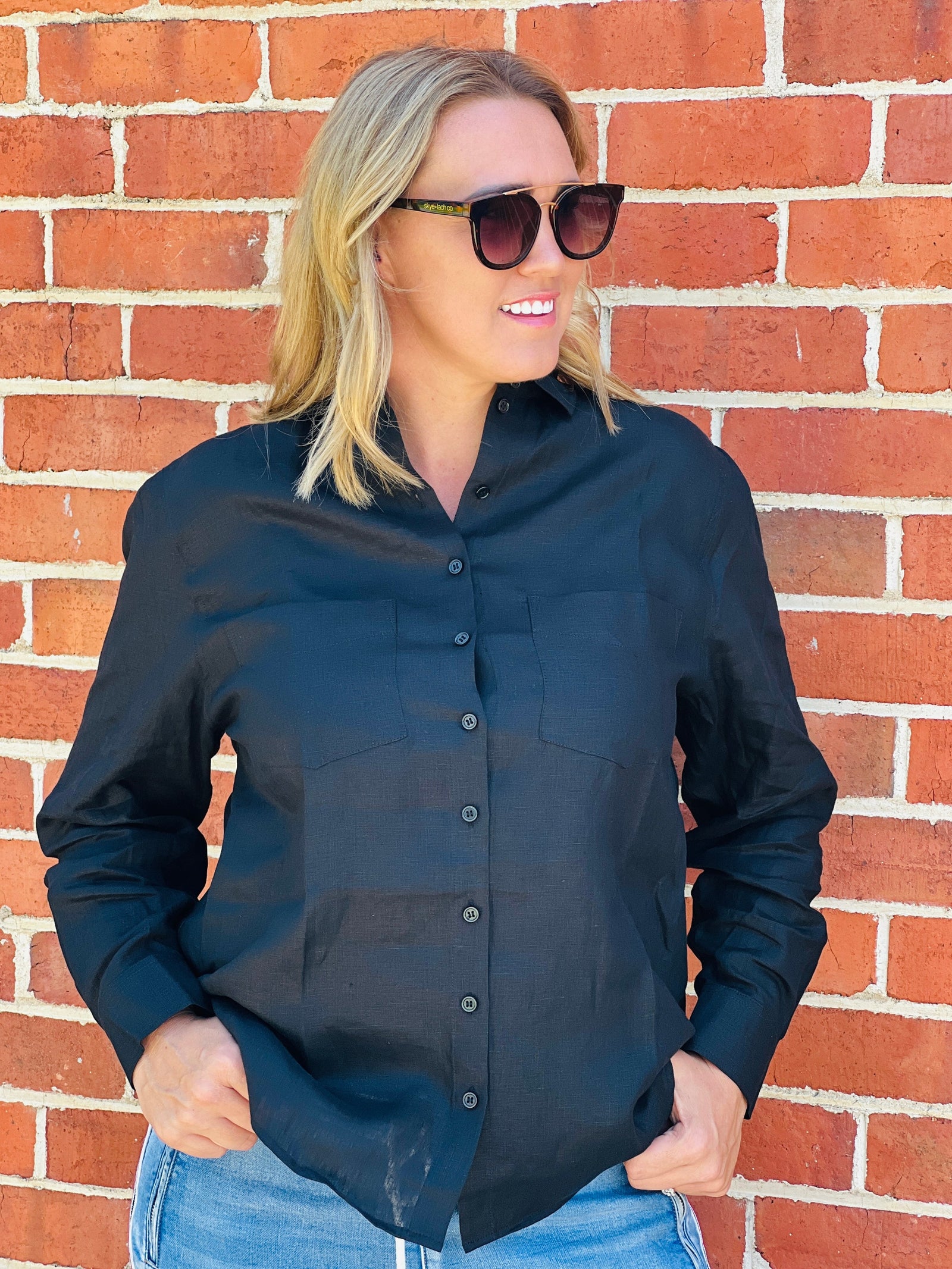 Boyfriend Linen Shirt ~ Black