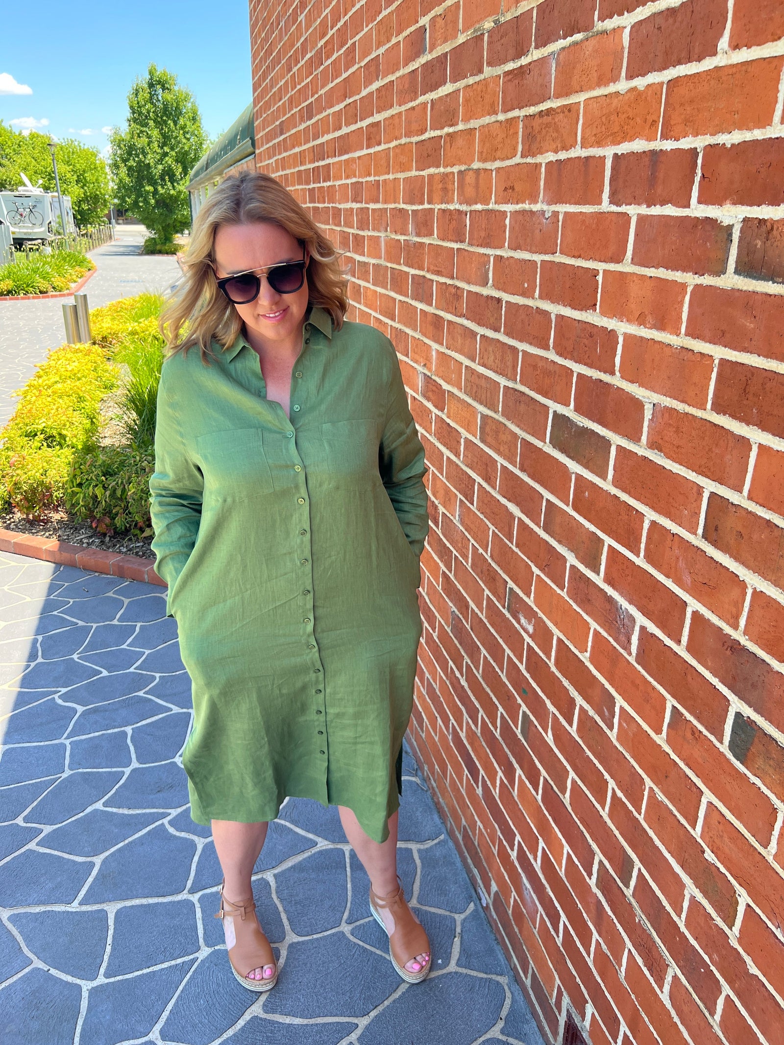 Boyfriend Linen Dress ~ Olive