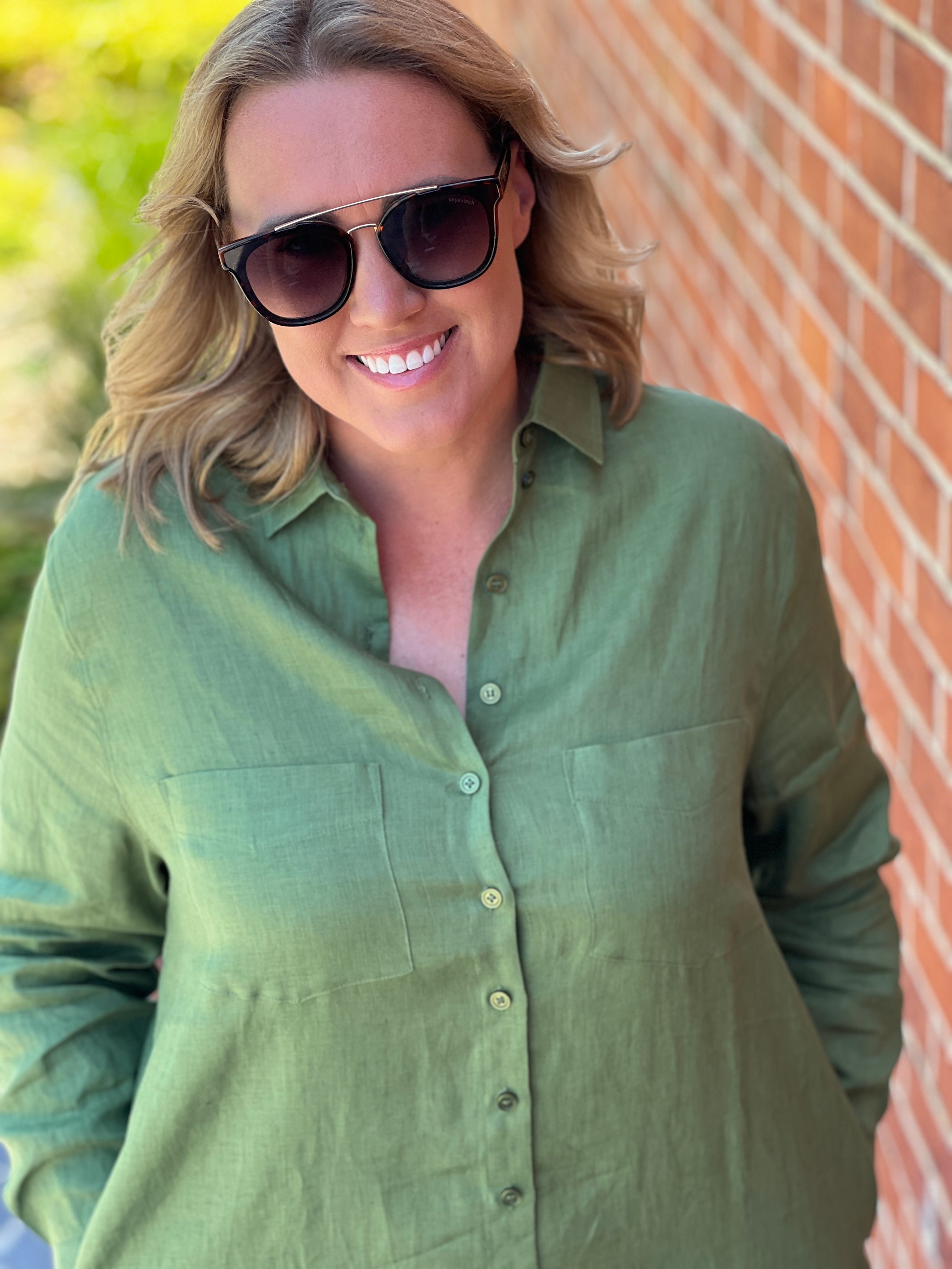 Boyfriend Linen Dress ~ Olive